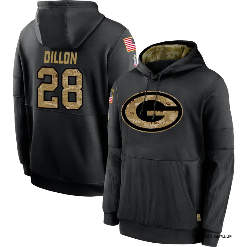 Men's AJ Dillon Green Bay Packers Black 2020 Salute to Service Sideline Performance Pullover Hoodie