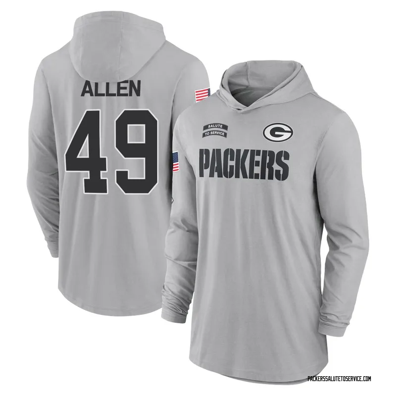 Men's Austin Allen Green Bay Packers Gray 2024 Salute to Service Lightweight Performance Long Sleeve Hooded T-Shirt