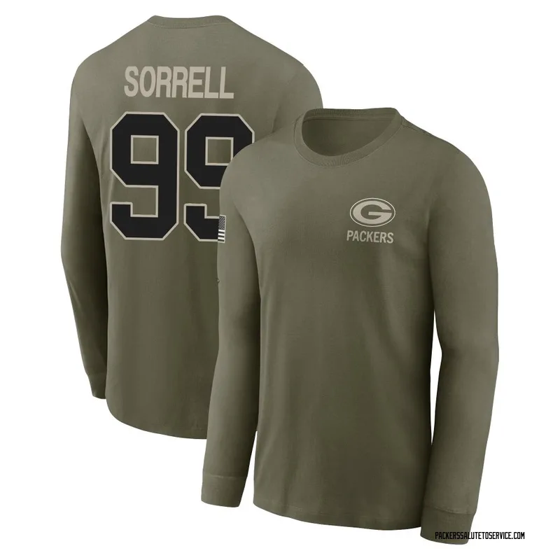 Men's Barryn Sorrell Green Bay Packers Olive 2025 Salute to Service Sideline Long Sleeve T-Shirt