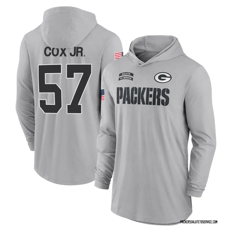 Men's Brenton Cox Jr. Green Bay Packers Gray 2024 Salute to Service Lightweight Performance Long Sleeve Hooded T-Shirt