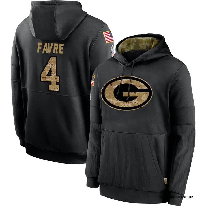Men's Brett Favre Green Bay Packers Black 2020 Salute to Service Sideline Performance Pullover Hoodie
