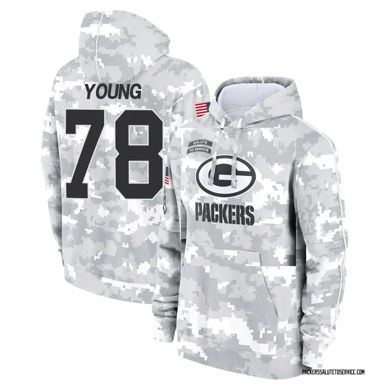 Men's Cameron Young Green Bay Packers Camo Arctic 2024 Salute to Service Club Fleece Pullover Hoodie