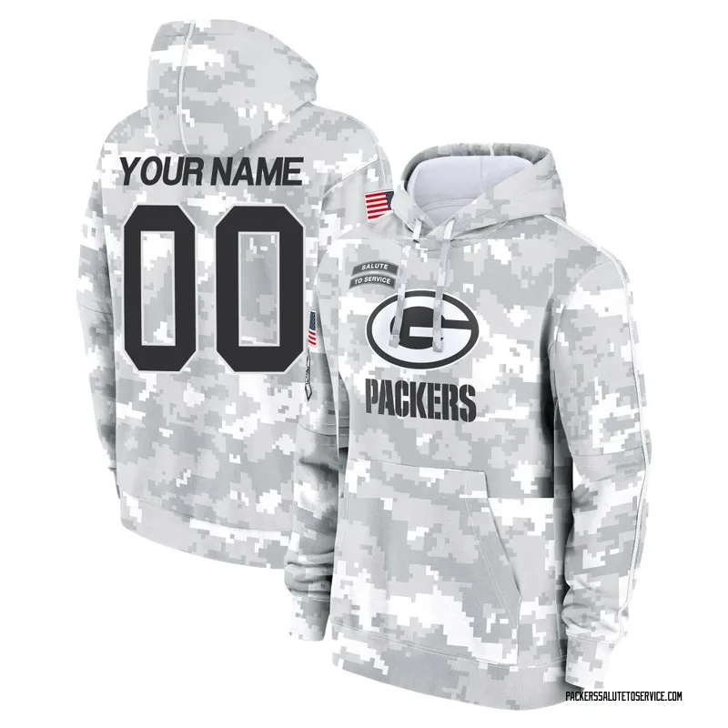 Men's Custom Green Bay Packers Camo Arctic 2024 Salute to Service Club Fleece Pullover Hoodie