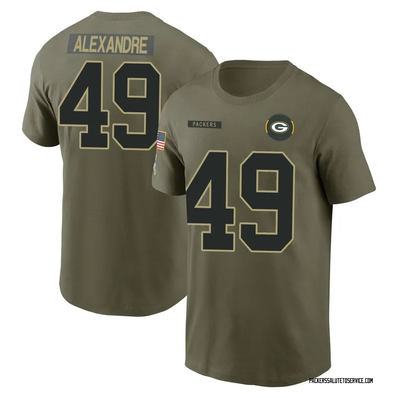 Men's Deslin Alexandre Green Bay Packers Olive 2025 Salute to Service Name & Number T-Shirt