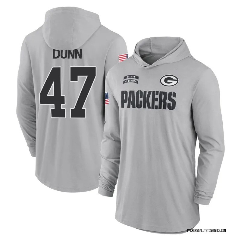 Men's Isaiah Dunn Green Bay Packers Gray 2024 Salute to Service Lightweight Performance Long Sleeve Hooded T-Shirt