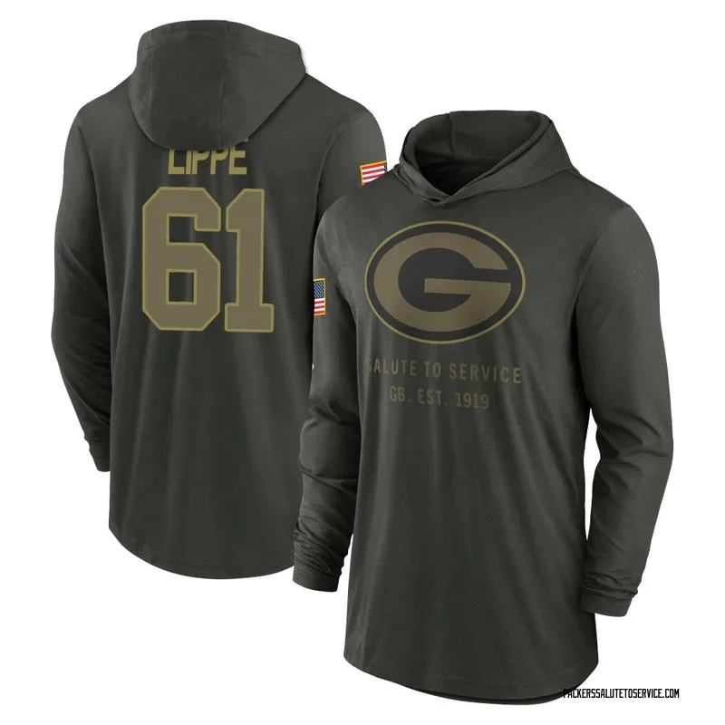 Men's J.J. Lippe Green Bay Packers Green Forest/ 2025 Salute to Service Sideline Lightweight Hooded Pullover Long Sleeve T-Shirt
