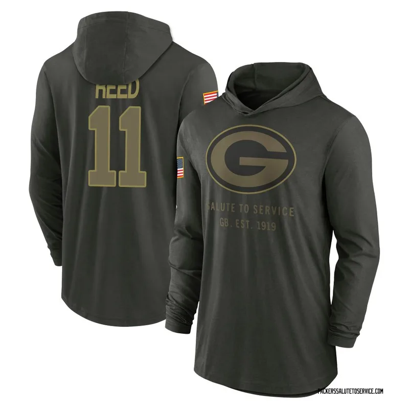 Men's Jayden Reed Green Bay Packers Green Forest/ 2025 Salute to Service Sideline Lightweight Hooded Pullover Long Sleeve T-Shir
