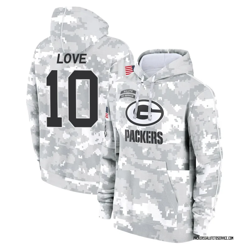 Men's Jordan Love Green Bay Packers Camo Arctic 2024 Salute to Service Club Fleece Pullover Hoodie