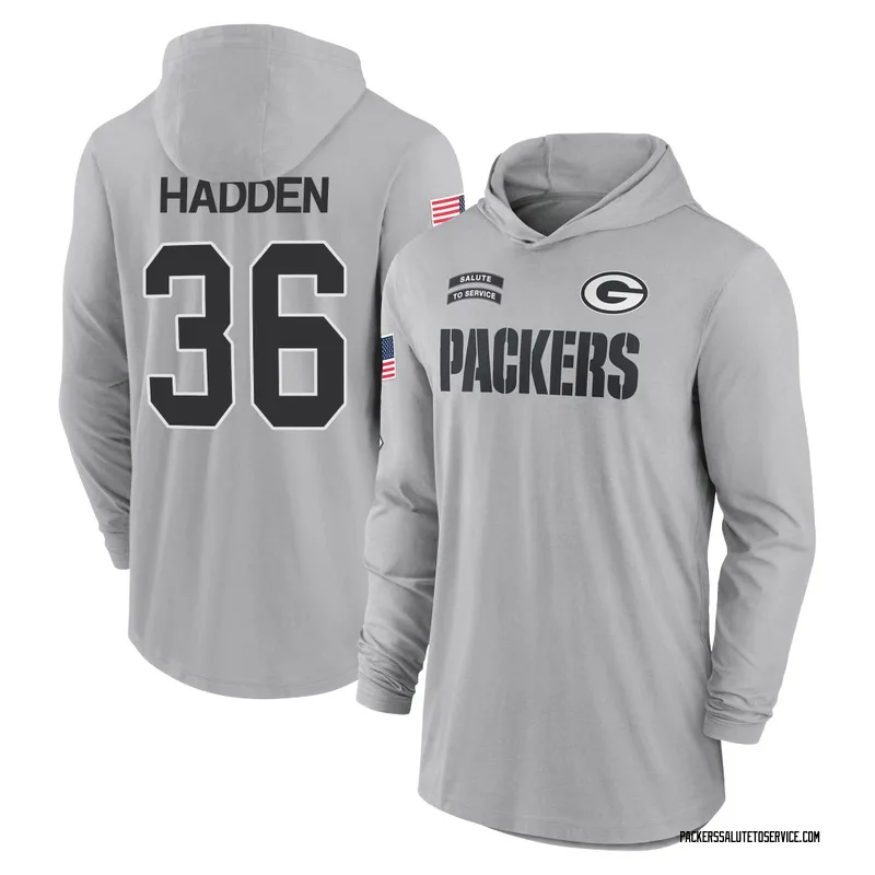 Men's Kamal Hadden Green Bay Packers Gray 2024 Salute to Service Lightweight Performance Long Sleeve Hooded T-Shirt