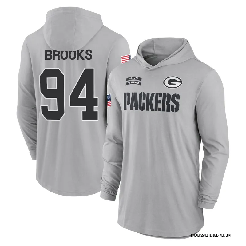 Men's Karl Brooks Green Bay Packers Gray 2024 Salute to Service Lightweight Performance Long Sleeve Hooded T-Shirt