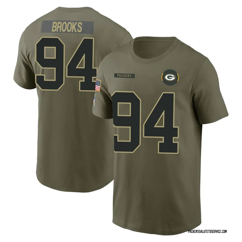 Men's Karl Brooks Green Bay Packers Olive 2025 Salute to Service Name & Number T-Shirt