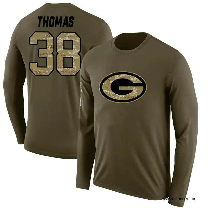 Men's Kiondre Thomas Green Bay Packers Legend Olive Salute to Service Sideline Long Sleeve T-Shirt