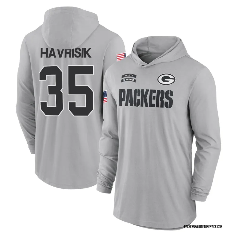Men's Lucas Havrisik Green Bay Packers Gray 2024 Salute to Service Lightweight Performance Long Sleeve Hooded T-Shirt