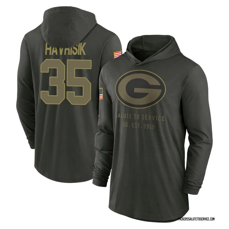 Men's Lucas Havrisik Green Bay Packers Green Forest/ 2025 Salute to Service Sideline Lightweight Hooded Pullover Long Sleeve T-S