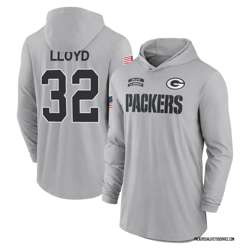 Men's MarShawn Lloyd Green Bay Packers Gray 2024 Salute to Service Lightweight Performance Long Sleeve Hooded T-Shirt