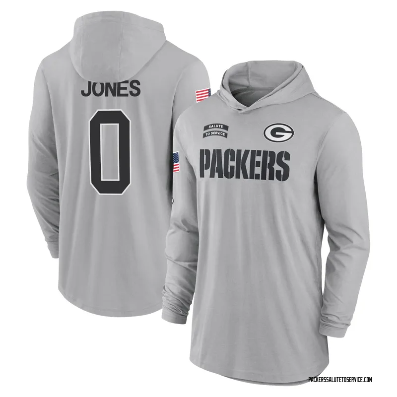 Men's Marlon Jones Green Bay Packers Gray 2024 Salute to Service Lightweight Performance Long Sleeve Hooded T-Shirt