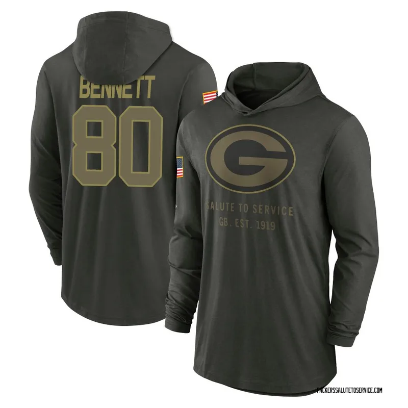 Men's Martellus Bennett Green Bay Packers Green Forest/ 2025 Salute to Service Sideline Lightweight Hooded Pullover Long Sleeve 