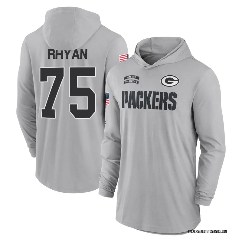 Men's Sean Rhyan Green Bay Packers Gray 2024 Salute to Service Lightweight Performance Long Sleeve Hooded T-Shirt