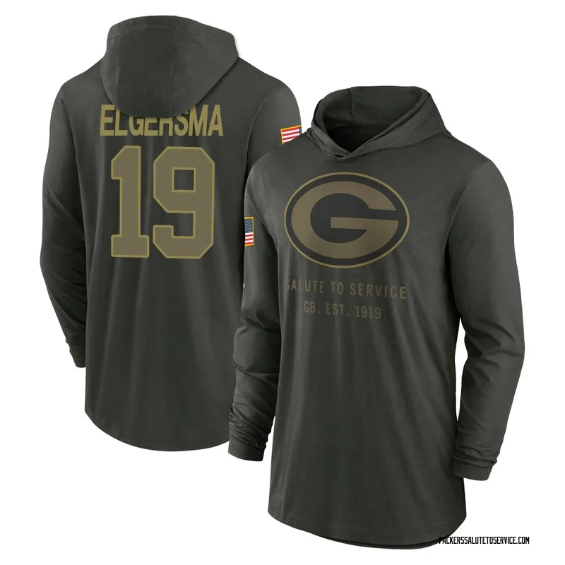 Men's Taylor Elgersma Green Bay Packers Green Forest/ 2025 Salute to Service Sideline Lightweight Hooded Pullover Long Sleeve T-