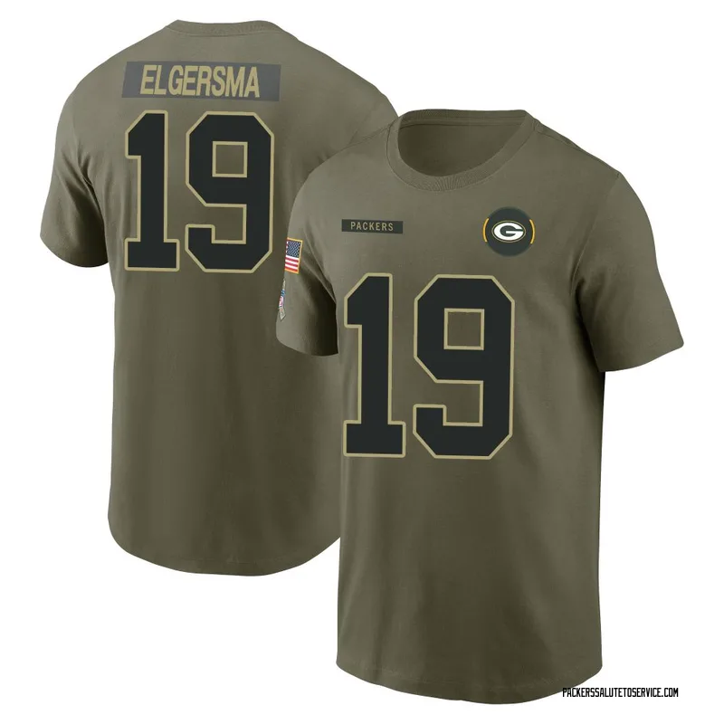 Men's Taylor Elgersma Green Bay Packers Olive 2025 Salute to Service Name & Number T-Shirt