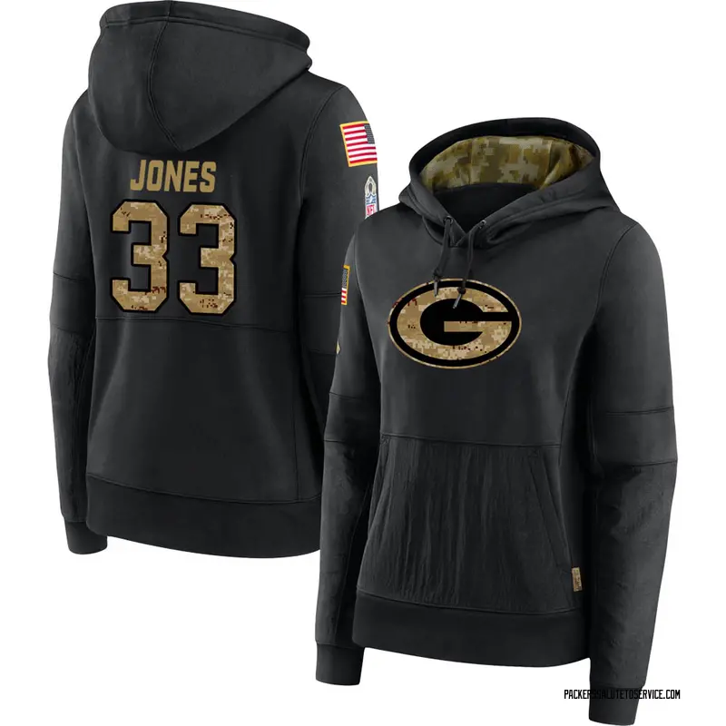 Women's Aaron Jones Green Bay Packers Black 2020 Salute to Service Sideline Performance Pullover Hoodie