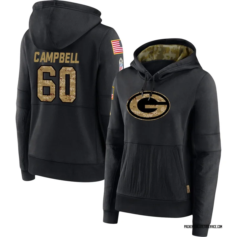 Women's Anthony Campbell Green Bay Packers Black 2020 Salute to Service Sideline Performance Pullover Hoodie