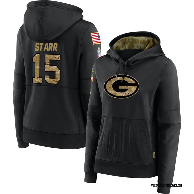 Women's Bart Starr Green Bay Packers Black 2020 Salute to Service Sideline Performance Pullover Hoodie