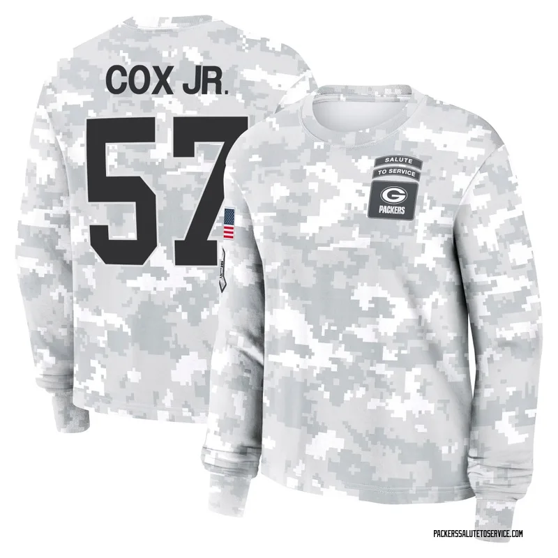 Women's Brenton Cox Jr. Green Bay Packers Camo Arctic 2024 Salute to Service Long Sleeve T-Shirt