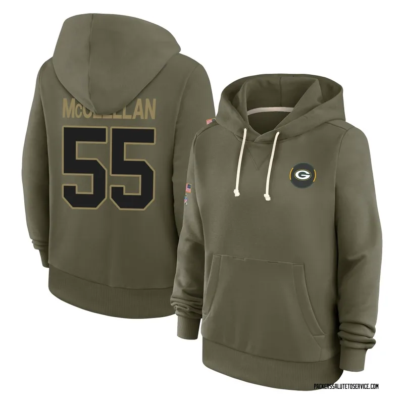 Women's Chris McClellan Green Bay Packers Olive 2025 Salute to Service Hoodie