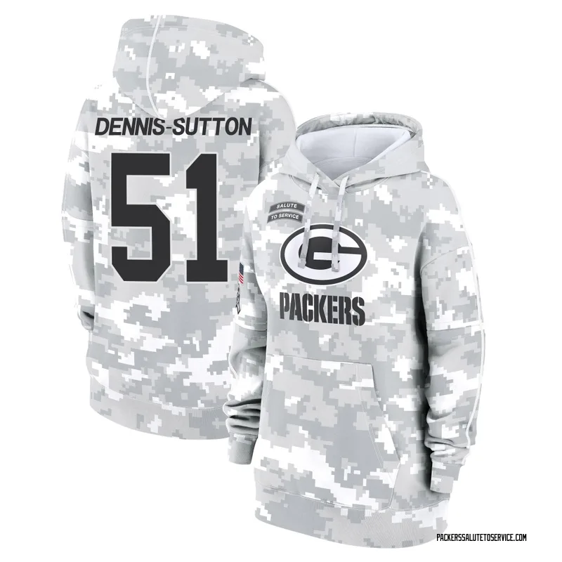 Women's Dani Dennis-Sutton Green Bay Packers Camo Arctic 2024 Salute to Service Club Fleece Pullover Hoodie