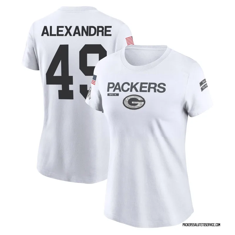 Women's Deslin Alexandre Green Bay Packers Legend White 2024 Salute to Service Performance T-Shirt