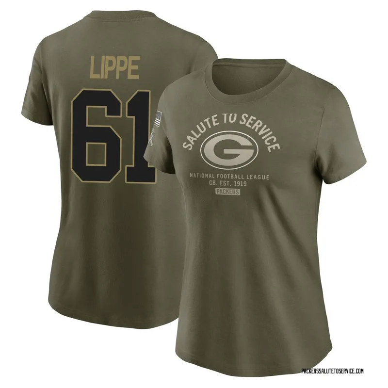Women's J.J. Lippe Green Bay Packers Olive 2025 Salute to Service Sideline T-Shirt