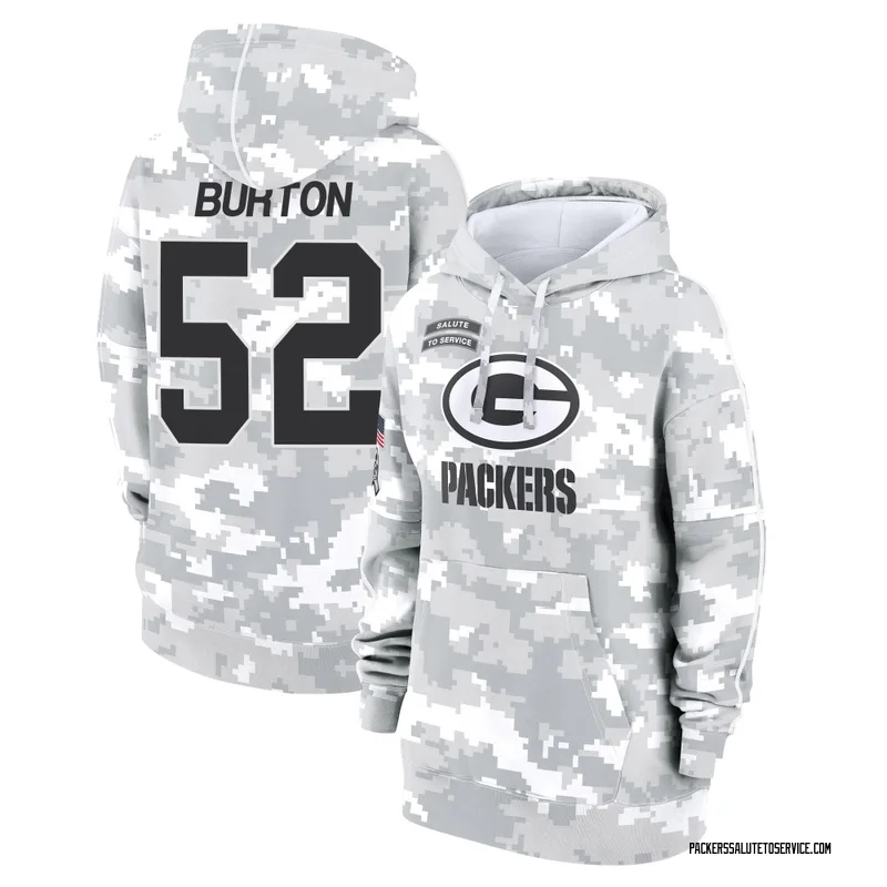 Women's Jager Burton Green Bay Packers Camo Arctic 2024 Salute to Service Club Fleece Pullover Hoodie