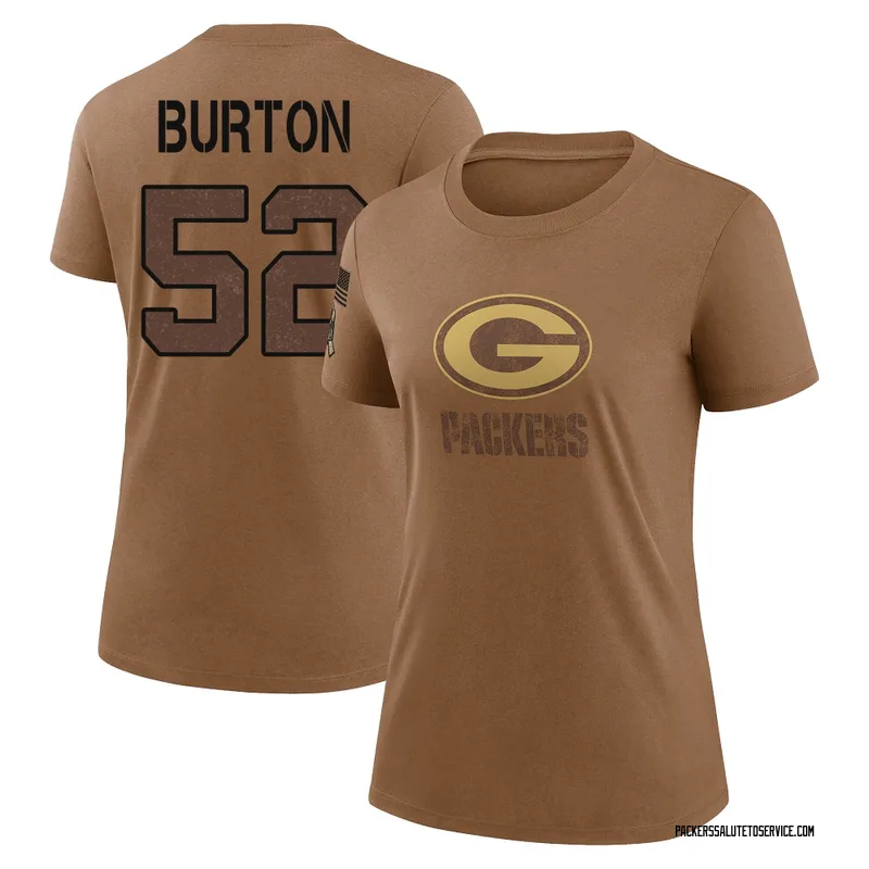 Women's Jager Burton Green Bay Packers Legend Brown 2023 Salute To Service Performance T-Shirt