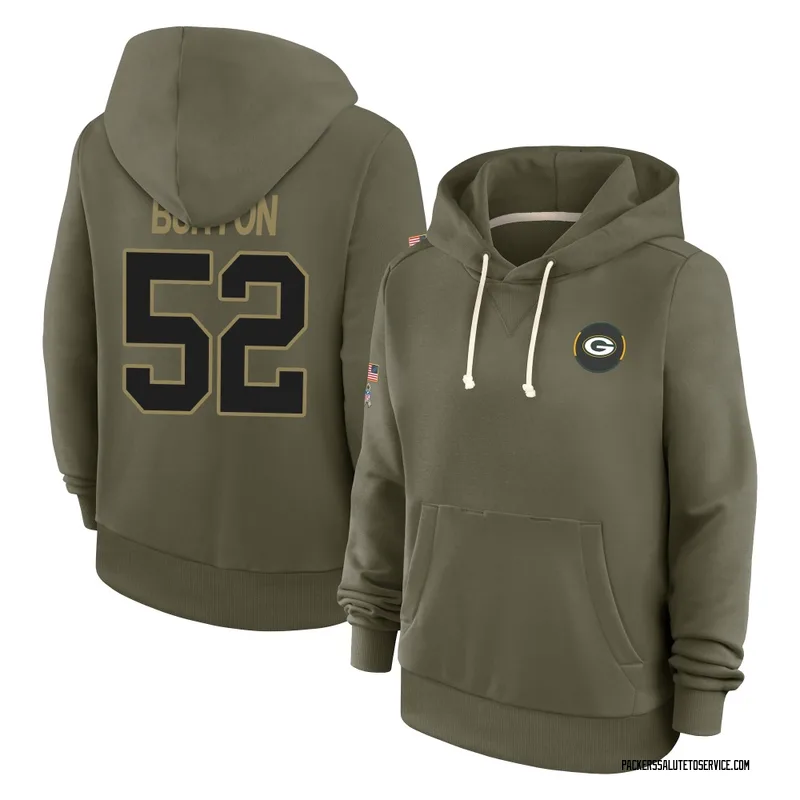 Women's Jager Burton Green Bay Packers Olive 2025 Salute to Service Hoodie