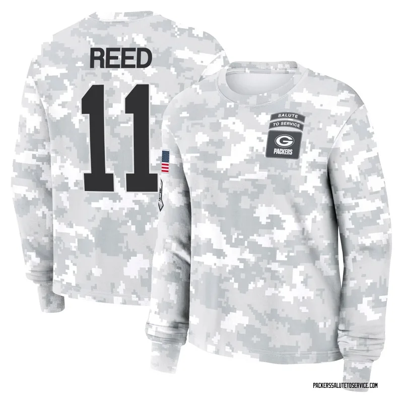 Women's Jayden Reed Green Bay Packers Camo Arctic 2024 Salute to Service Long Sleeve T-Shirt
