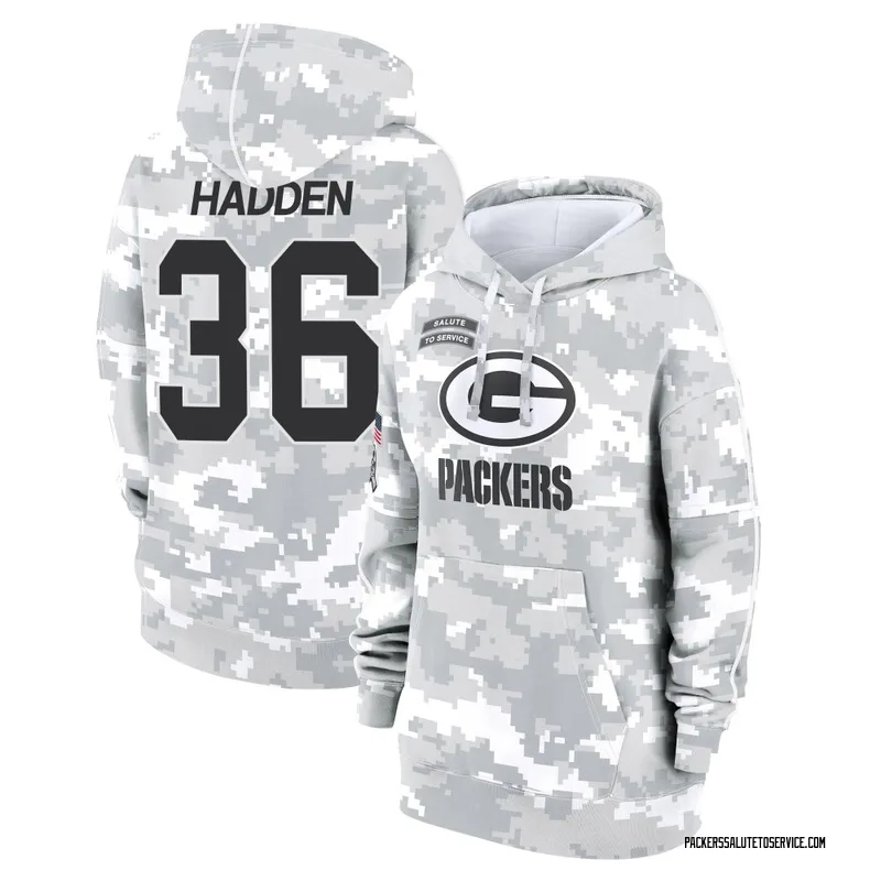 Women's Kamal Hadden Green Bay Packers Camo Arctic 2024 Salute to Service Club Fleece Pullover Hoodie
