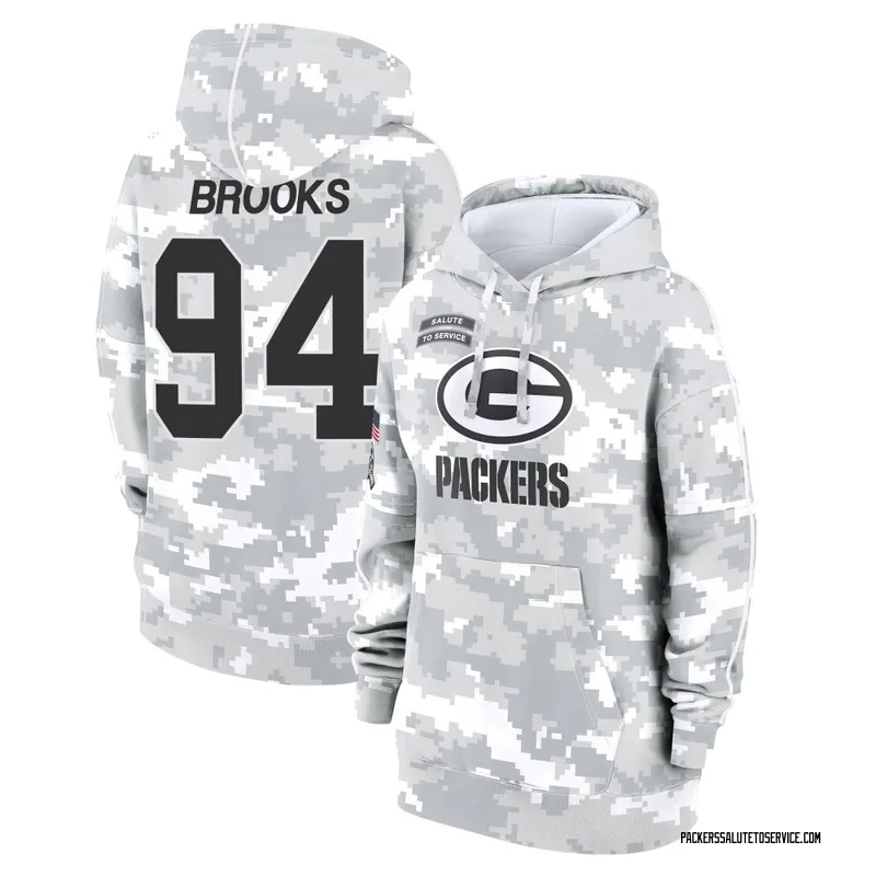 Women's Karl Brooks Green Bay Packers Camo Arctic 2024 Salute to Service Club Fleece Pullover Hoodie