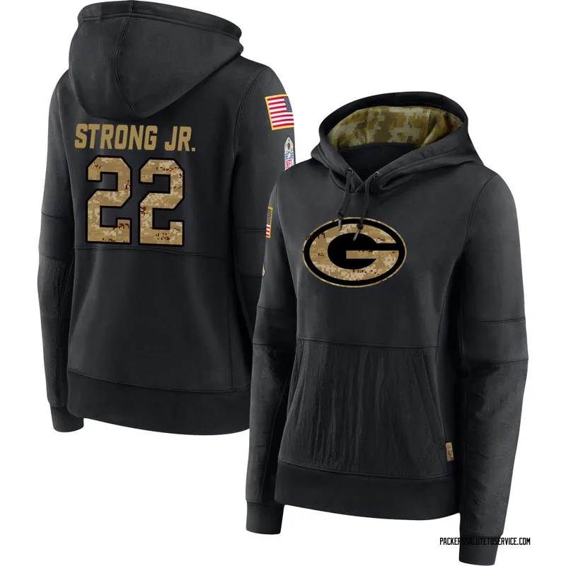 Women's Pierre Strong Jr. Green Bay Packers Black 2020 Salute to Service Sideline Performance Pullover Hoodie