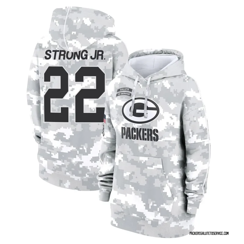 Women's Pierre Strong Jr. Green Bay Packers Camo Arctic 2024 Salute to Service Club Fleece Pullover Hoodie