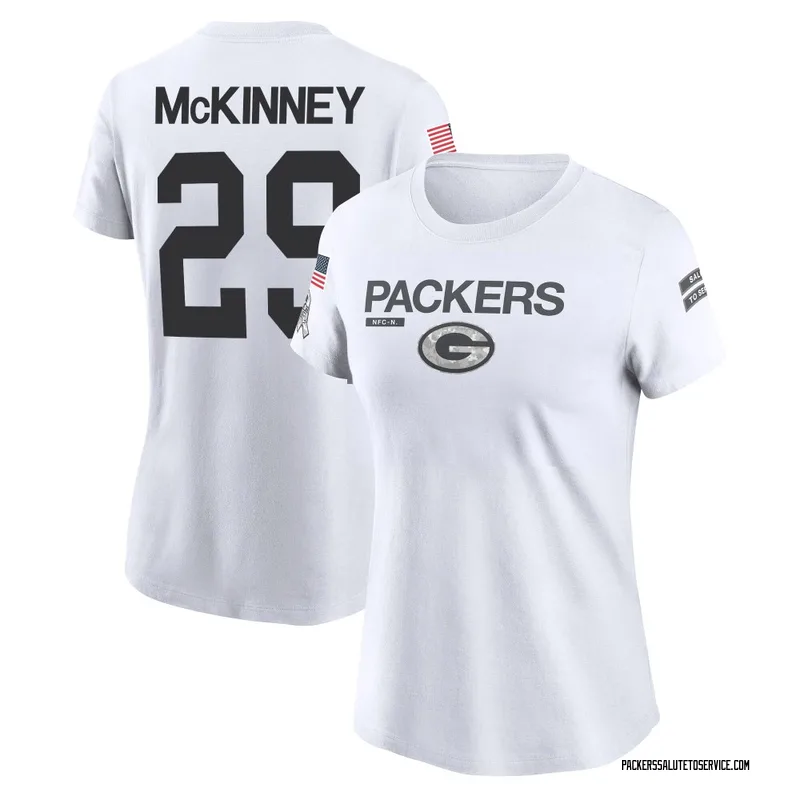Women's Xavier McKinney Green Bay Packers Legend White 2024 Salute to Service Performance T-Shirt