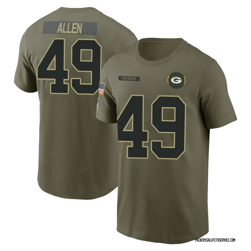 Youth Austin Allen Green Bay Packers Olive 2025 Salute to Service Name & Number T-Shirt