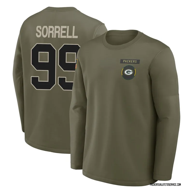 Youth Barryn Sorrell Green Bay Packers Olive 2025 Salute to Service Sideline Coaches Long Sleeve T-Shirt