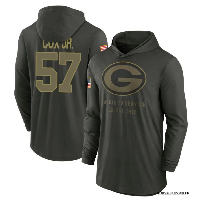 Youth Brenton Cox Jr. Green Bay Packers Green Forest/ 2025 Salute to Service Sideline Lightweight Hooded Pullover Long Sleeve T-