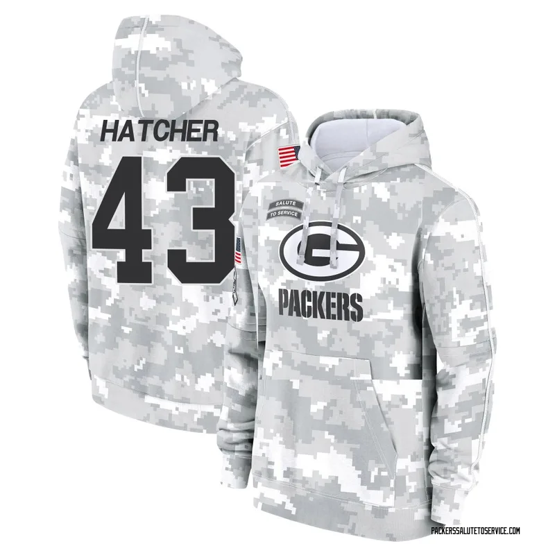 Youth Broughton Hatcher Green Bay Packers Camo Arctic 2024 Salute to Service Club Fleece Pullover Hoodie