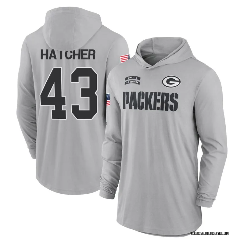 Youth Broughton Hatcher Green Bay Packers Gray 2024 Salute to Service Lightweight Performance Long Sleeve Hooded T-Shirt
