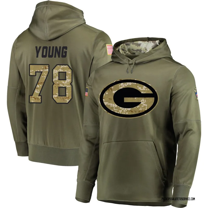 Youth Cameron Young Green Bay Packers Olive Salute to Service Pullover Hoodie