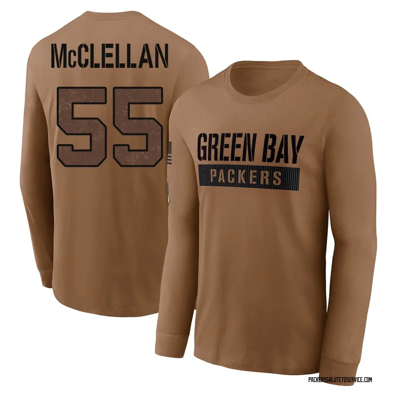 Youth Chris McClellan Green Bay Packers Brown 2023 Salute To Service Long Sleeve T-Shirt