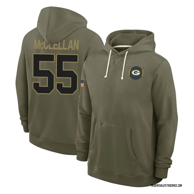 Youth Chris McClellan Green Bay Packers Olive 2025 Salute to Service Hoodie