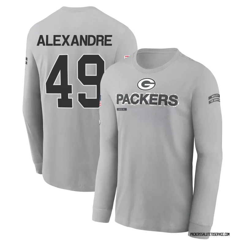 Youth Deslin Alexandre Green Bay Packers Gray 2024 Salute to Service Long Sleeve T-Shirt